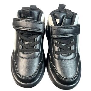 Kids Fashion Sneakers‎ Black & White Lace Up Hook & Loop Closure Size 26 US 10.5